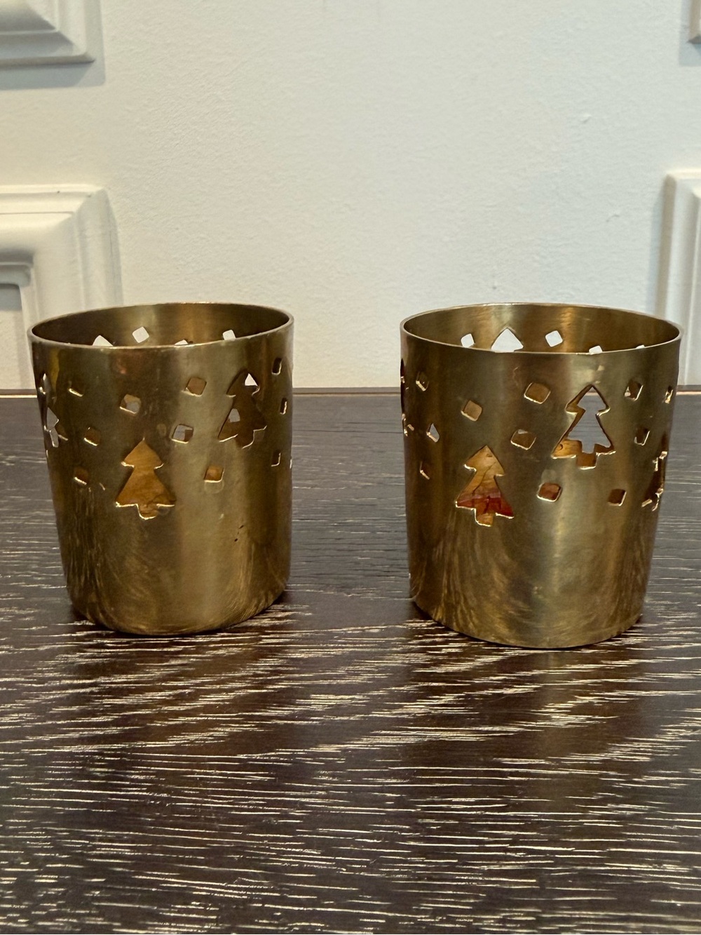 Set of 2 Sara Anderson Solid Brass Candle Holder Votive Christmas Tree Cut Out